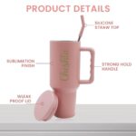 Nispruhay Customize Name Tumbler Sipper Mug with Handle and Straw Lid Travel Coffee Mug Vacuum Insulated Portable Personalize Your Logo Name Drinking Cup for Office Gym...